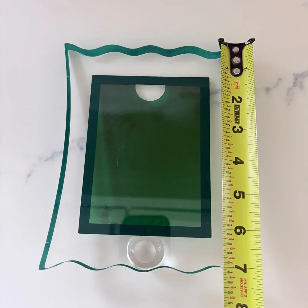 VTG Wavy Scalloped Glass Picture Frame Clear Green Edge Post Modern 3x4 Photo
